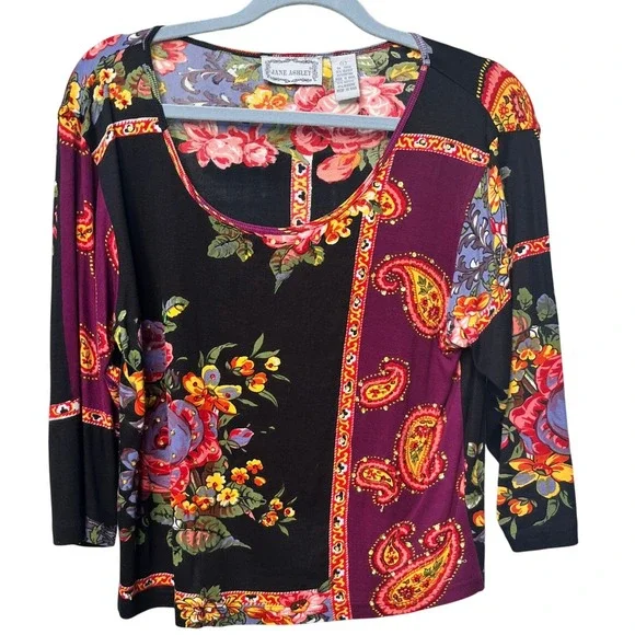 Vintage Floral Paisley Print Top Jane Ashley Shirt - Picture 1 of 2